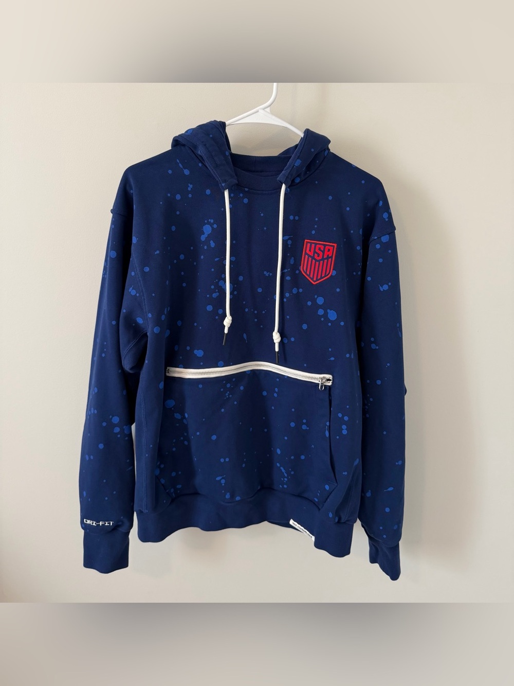 Nike USA Soccer Dri Fit Standard Issue Hoodie Blue Splatter Men’s Size Medium